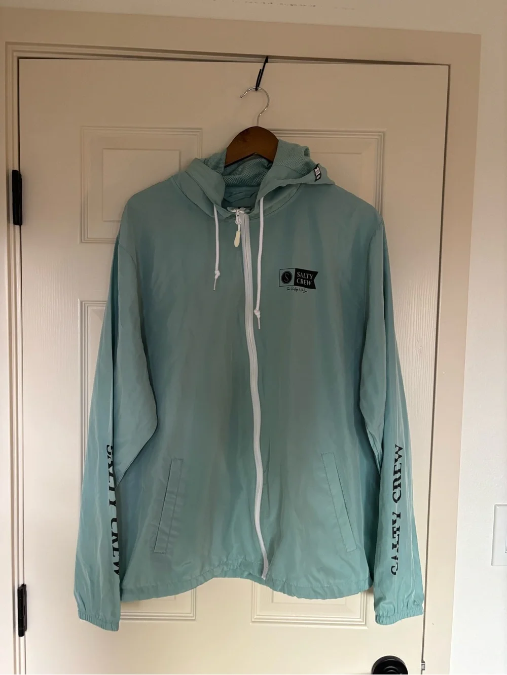 Salty Crew Women's Light Aqua Hooded Windbreaker Jacket
